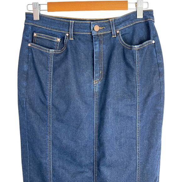 BODEN Pencil Silhouette Skirt Cotton Blend in Blue Stretch Denim Women’s 8 Long - Picture 3 of 14